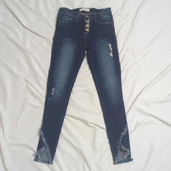 Flying Monkey High Rise Button Fly Skinny Jeans, Color Dark Wash Size 25 - Picture 1 of 15